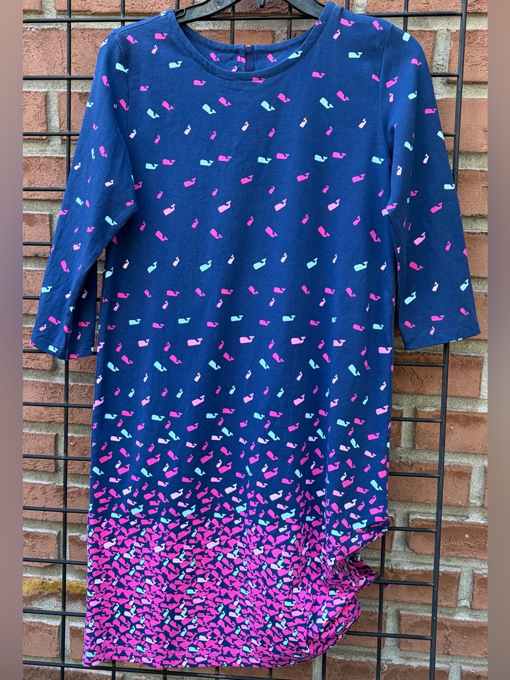 Vineyard Vines Navy Long-Sleeve Tee with Pink & Light Blue Whale Print
